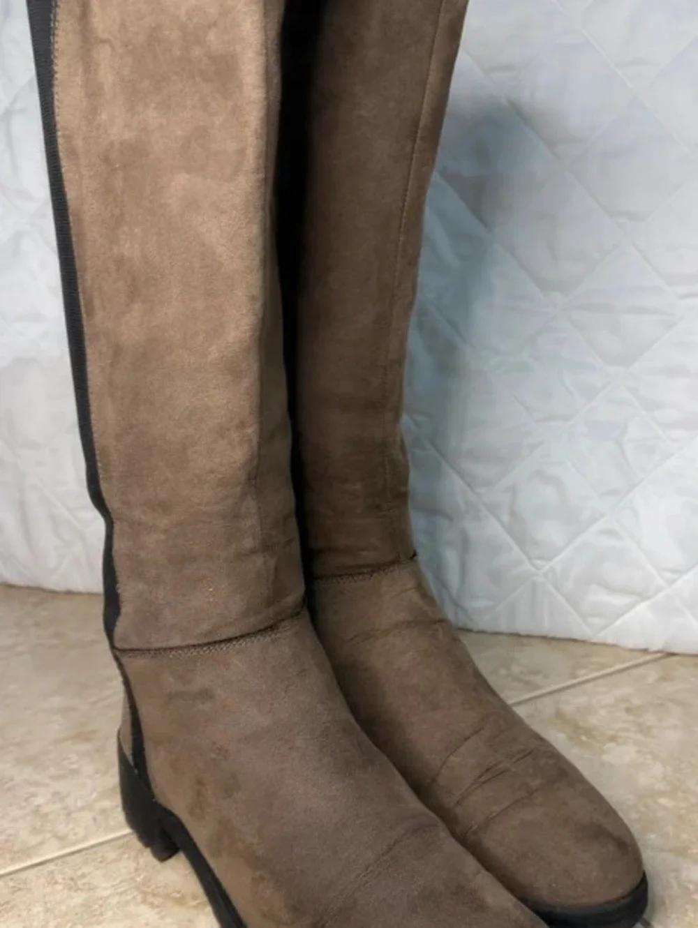 Brown and Black Two-Tone Knee-High Boots with Side Zipper